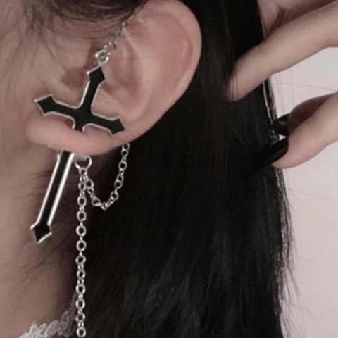 Gothic Cross and Chain Earring