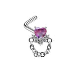 Jeweled Heart with Chain "L" Bend Nose Stud