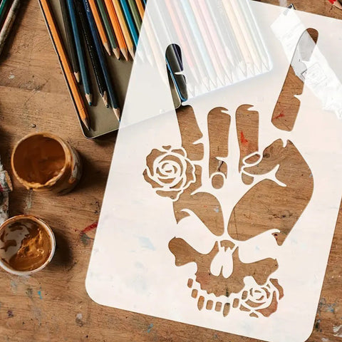 Skull Rose Metal Hand Stencil