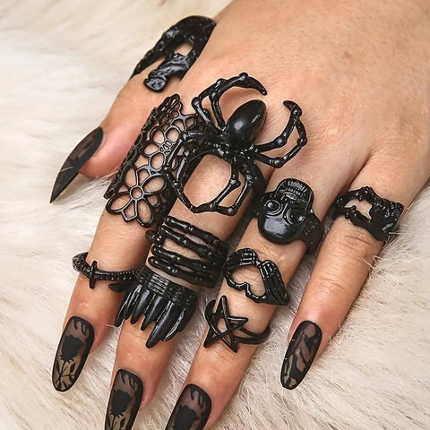 Black Goth Ring Set