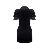 Black Vintage Lace Up Bodycon Dress