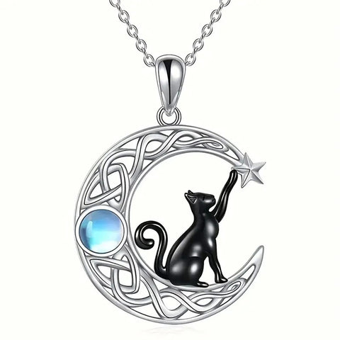 Black Cat Moon Pendant Necklace
