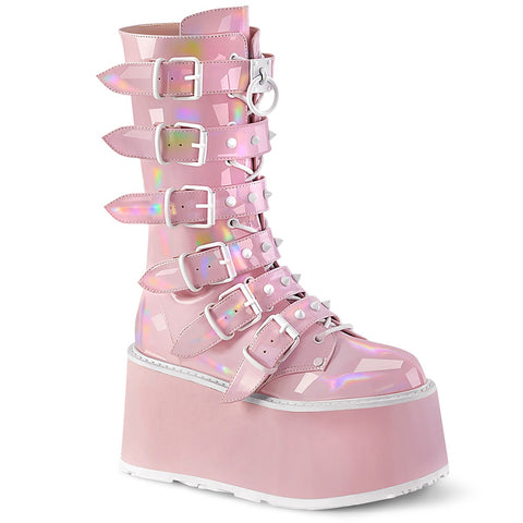 Damned-225 Platform Boots - Baby Pink Patent