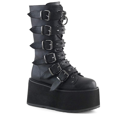 Damned-225 Platform Boots - Black Vegan Leather