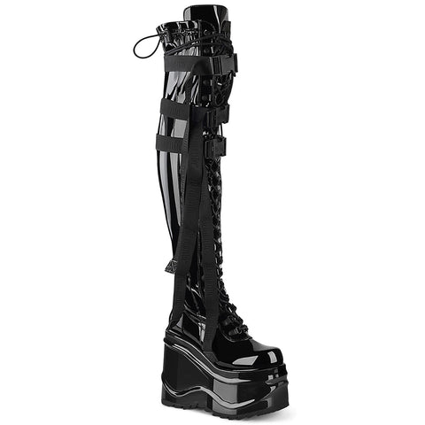 Wave-315 Platform Boots - Black Stretch Patent